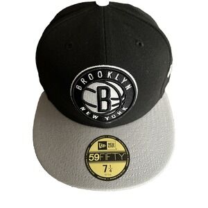 Brooklyn Nets Mens New Era Team Wordmark 59FIFTY Fitted Hat Black Size 7 1/4 NWT